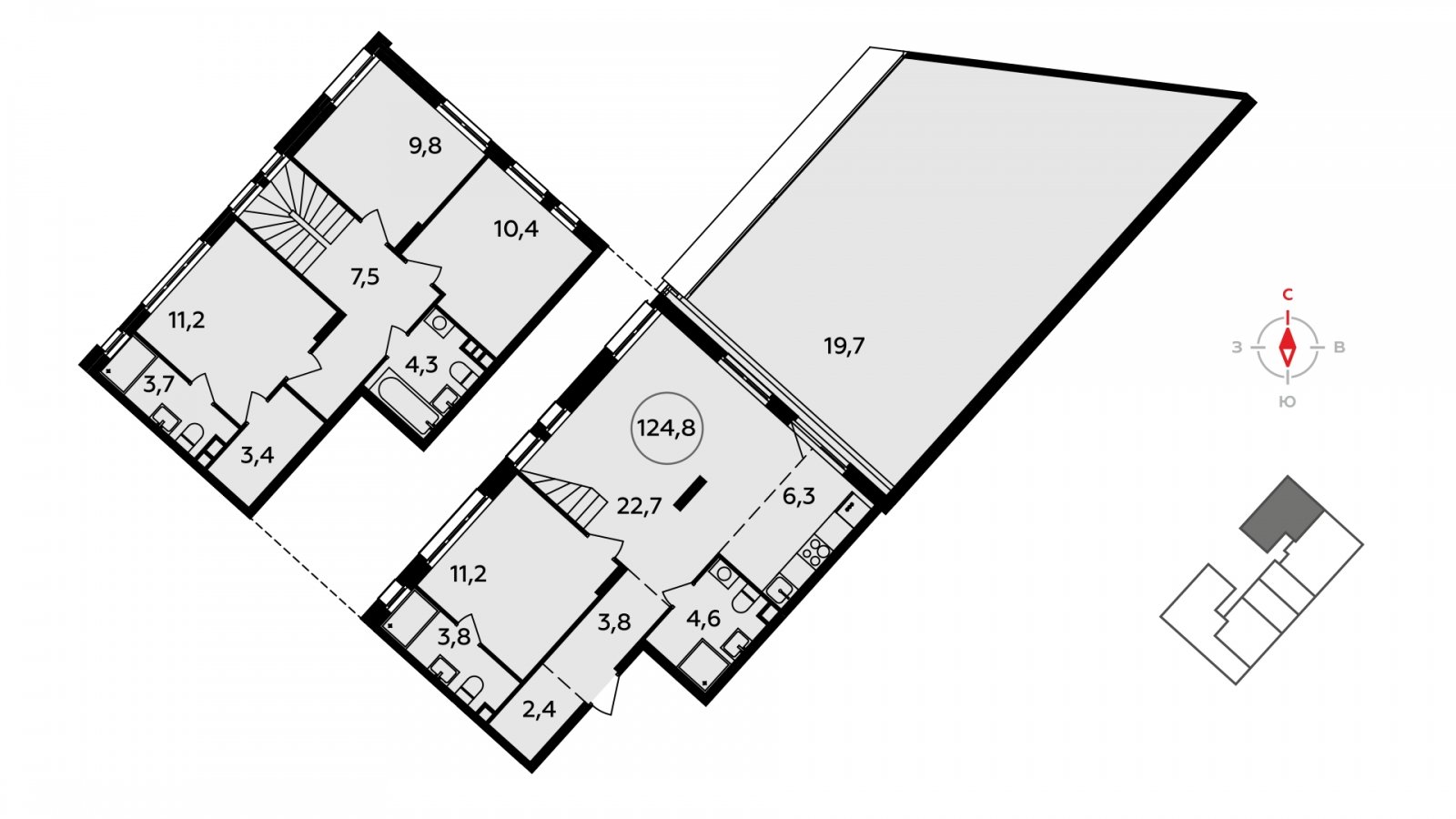 4-комнатная квартира (евро) без отделки, 124.5 м2, 2 этаж, дом сдан, ЖК Прокшино, корпус 4.5 - объявление 2262471 - фото №1