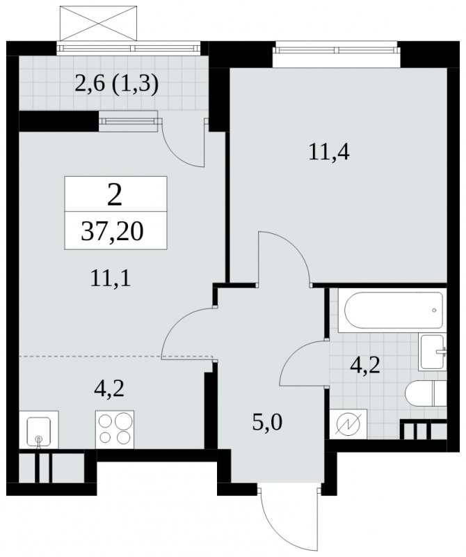 2-комнатная квартира с частичной отделкой, 37.2 м2, 4 этаж, сдача 1 квартал 2025 г., ЖК Прокшино, корпус 5.2.2 - объявление 1751128 - фото №1
