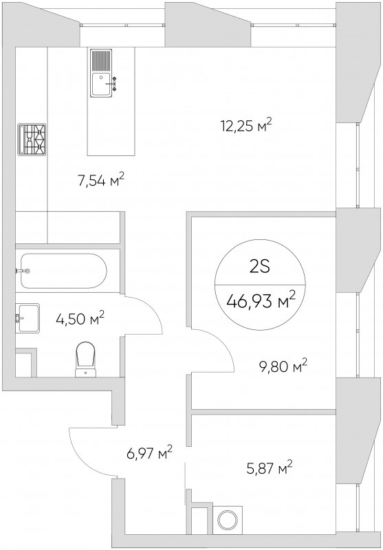 2-комнатные апартаменты без отделки, 46.93 м2, 3 этаж, сдача 1 квартал 2024 г., ЖК N'ICE LOFT, корпус 1 - объявление 1877084 - фото №1