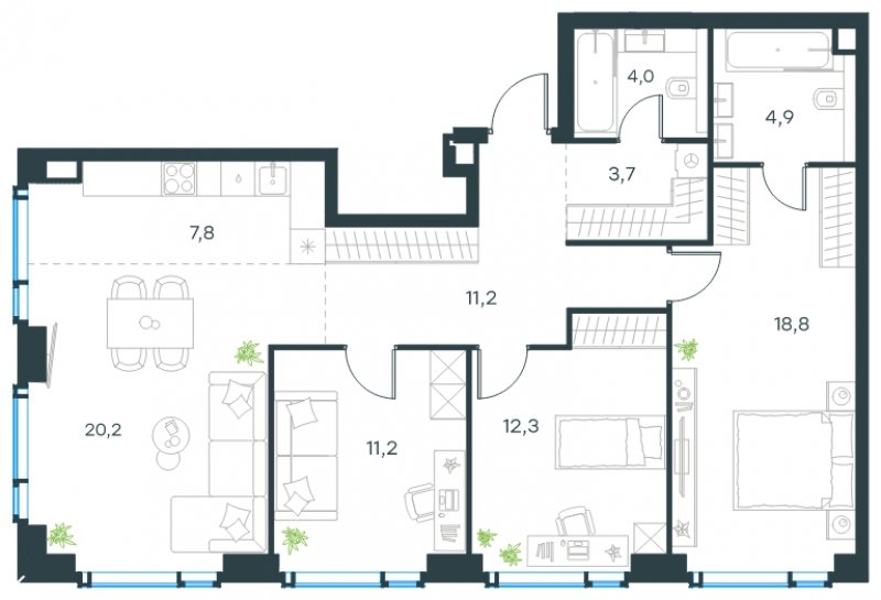 4-комнатная квартира без отделки, 94.1 м2, 33 этаж, сдача 2 квартал 2025 г., ЖК Level Мичуринский, корпус 2 - объявление 1775239 - фото №1