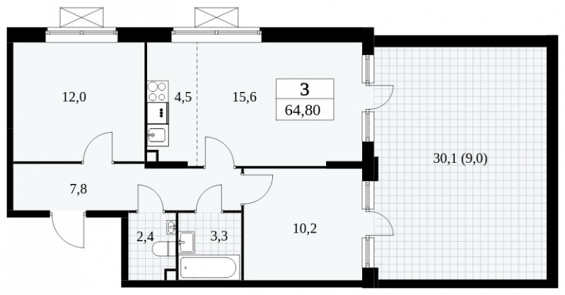 3-комнатная квартира (евро) с полной отделкой, 64.8 м2, 2 этаж, сдача 3 квартал 2024 г., ЖК Прокшино, корпус 8.1 - объявление 2052267 - фото №1