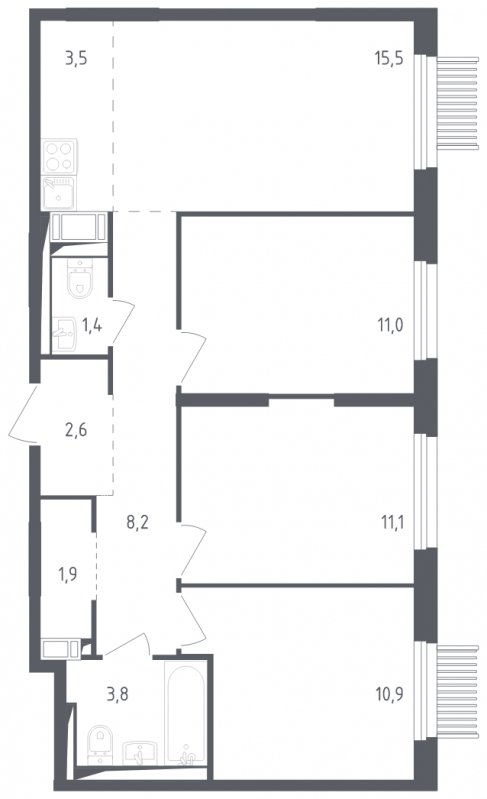 4-комнатная квартира с полной отделкой, 69.9 м2, 15 этаж, сдача 2 квартал 2025 г., ЖК Мытищи Парк, корпус 4 - объявление 1842937 - фото №1
