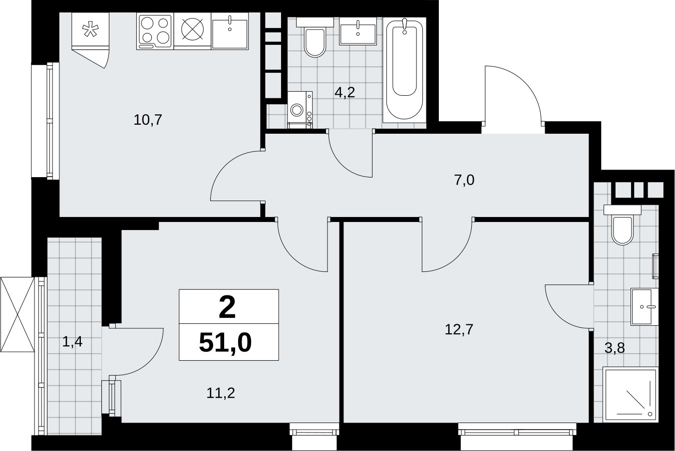 2-комнатная квартира без отделки, 51 м2, 6 этаж, сдача 1 квартал 2027 г., ЖК Прокшино, корпус 7.1.1 - объявление 2421709 - фото №1