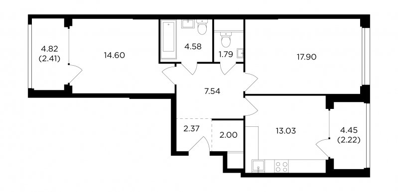 2-комнатная квартира с полной отделкой, 68.44 м2, 13 этаж, дом сдан, ЖК RiverSky, корпус 6 - объявление 1767770 - фото №1