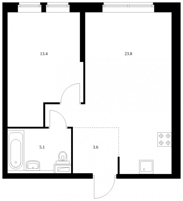 1-комнатная квартира с полной отделкой, 45.9 м2, 20 этаж, сдача 4 квартал 2023 г., ЖК Кронштадтский 9, корпус 1.6 - объявление 1611842 - фото №1