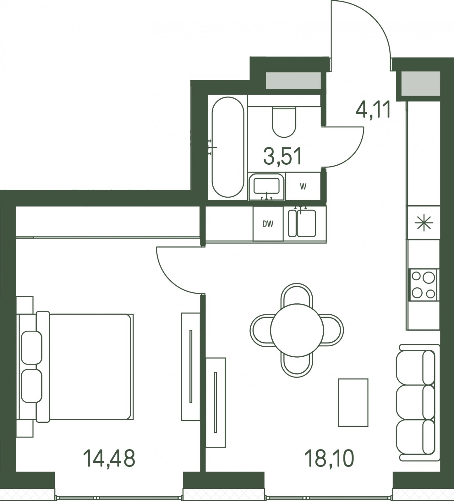 1-комнатная квартира с частичной отделкой, 40.2 м2, 2 этаж, сдача 3 квартал 2025 г., ЖК Moments, корпус 1 - объявление 2276110 - фото №1