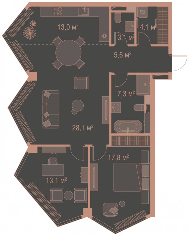 3-комнатная квартира без отделки, 92.1 м2, 21 этаж, сдача 1 квартал 2025 г., ЖК HIGH LIFE, корпус Soul Tower - объявление 1770891 - фото №1