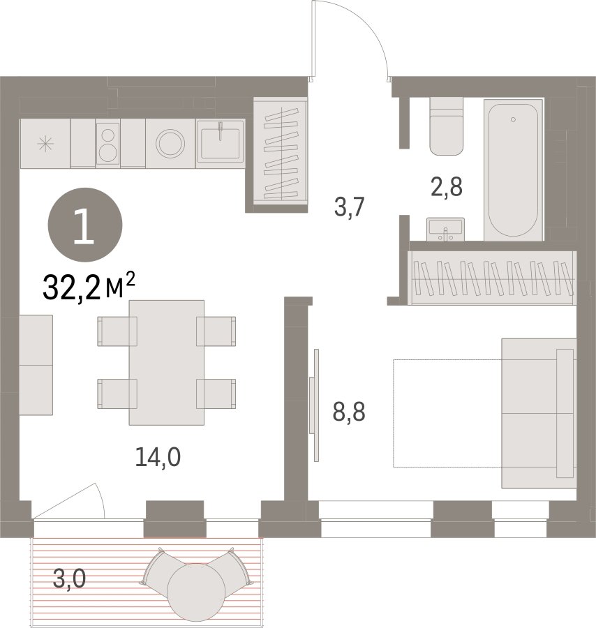 1-комнатная квартира с частичной отделкой, 32.2 м2, 4 этаж, дом сдан, ЖК Первый квартал, корпус 5 - объявление 2262826 - фото №1