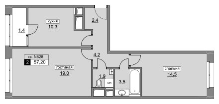 2-комнатная квартира без отделки, 57.2 м2, 18 этаж, сдача 4 квартал 2022 г., ЖК Румянцево-Парк, корпус 3 - объявление 1187247 - фото №1
