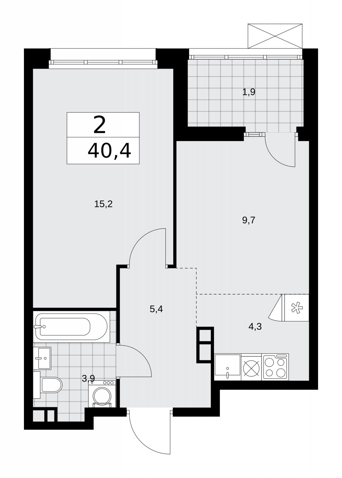 2-комнатная квартира (евро) с полной отделкой, 40.4 м2, 8 этаж, сдача 2 квартал 2026 г., ЖК Деснаречье, корпус 4.9 - объявление 2265375 - фото №1
