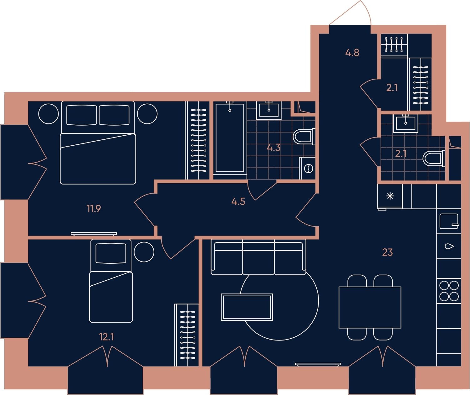3-комнатная квартира (евро) с частичной отделкой, 64.8 м2, 6 этаж, сдача 3 квартал 2026 г., ЖК ERA, корпус 2 - объявление 2279989 - фото №1