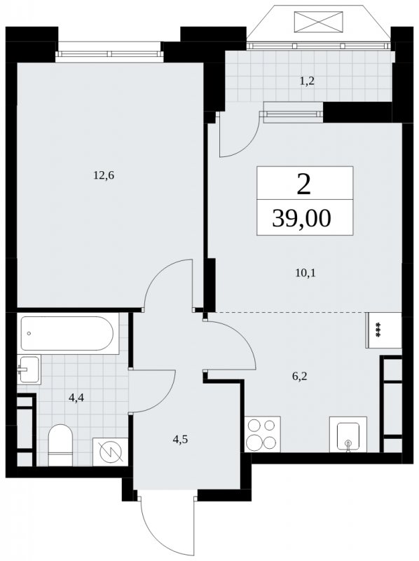 2-комнатная квартира (евро) без отделки, 39 м2, 15 этаж, сдача 1 квартал 2025 г., ЖК Бунинские кварталы, корпус 1.3 - объявление 1834907 - фото №1
