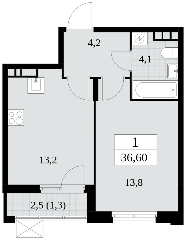 1-комнатная квартира с частичной отделкой, 36.6 м2, 8 этаж, сдача 4 квартал 2024 г., ЖК Скандинавия, корпус 2.27.4 - объявление 1840737 - фото №1