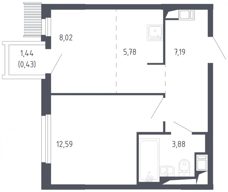 2-комнатная квартира с полной отделкой, 37.89 м2, 11 этаж, сдача 3 квартал 2023 г., ЖК Мытищи Парк, корпус 2 - объявление 1969299 - фото №1