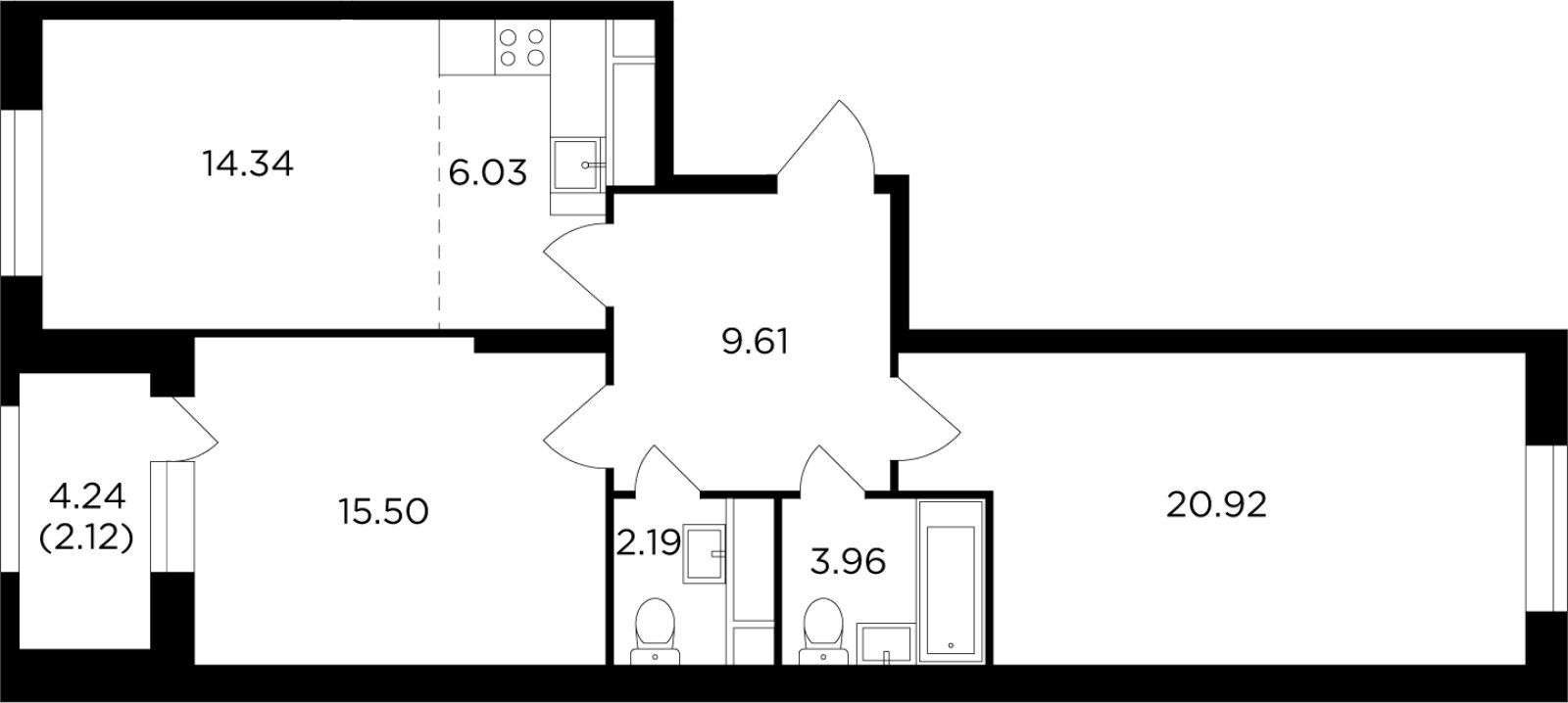 3-комнатная квартира без отделки, 74.67 м2, 27 этаж, дом сдан, ЖК КутузовGRAD 2, корпус 5 - объявление 2355113 - фото №1