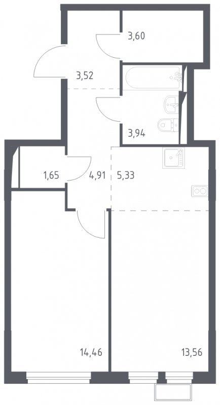 2-комнатная квартира (евро) с полной отделкой, 50.97 м2, 13 этаж, сдача 4 квартал 2024 г., ЖК Остафьево, корпус 13 - объявление 1848567 - фото №1