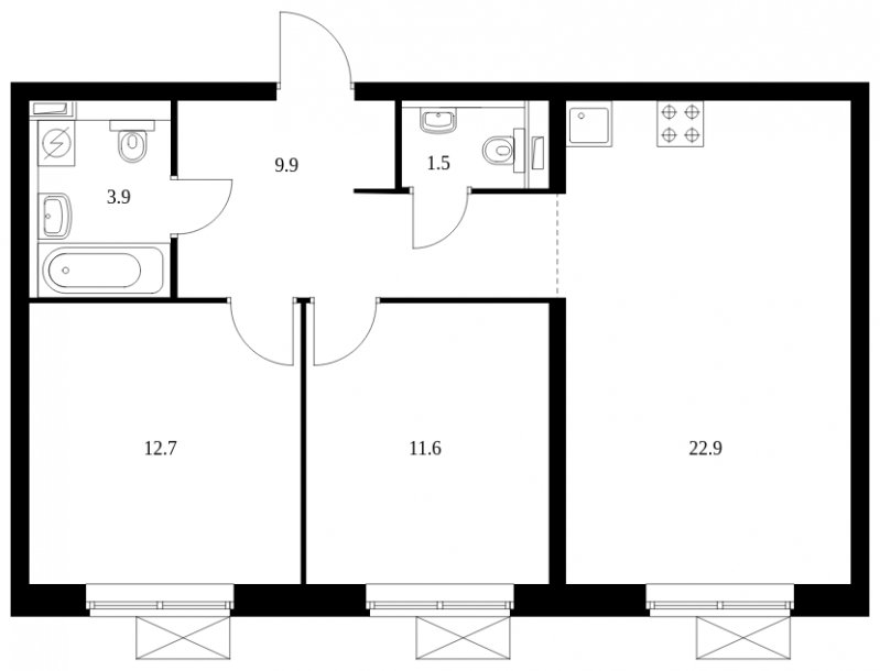 2-комнатная квартира с полной отделкой, 62.5 м2, 31 этаж, сдача 1 квартал 2023 г., ЖК Сигнальный 16, корпус 1.1 - объявление 1669588 - фото №1