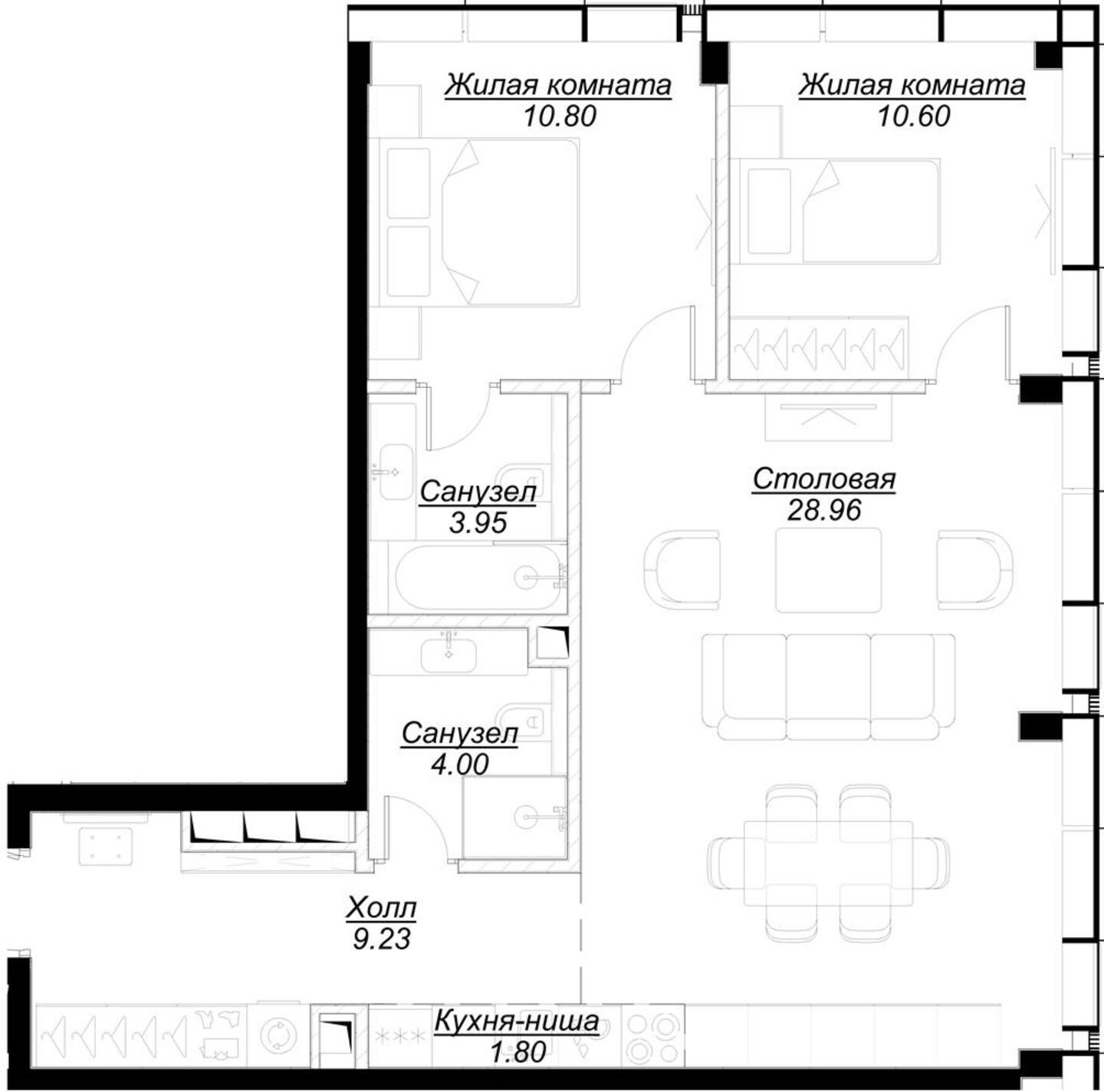 2-комнатная квартира с частичной отделкой, 67.93 м2, 52 этаж, сдача 4 квартал 2024 г., ЖК MOD, корпус Dreiser - объявление 2188840 - фото №1