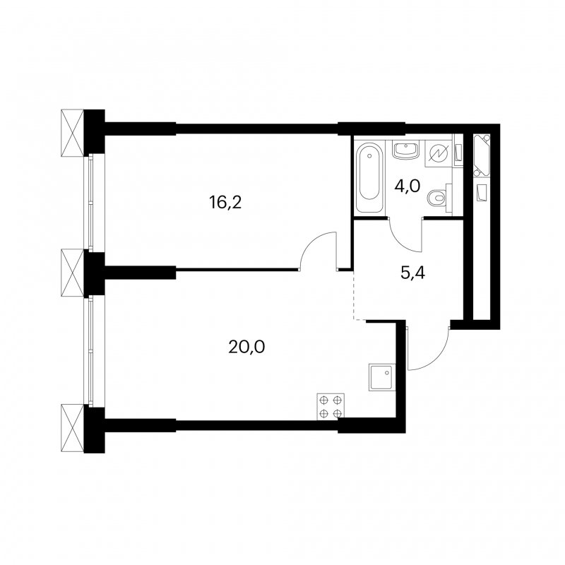 1-комнатная квартира с полной отделкой, 44.6 м2, 3 этаж, сдача 4 квартал 2022 г., ЖК Волоколамское 24, корпус 1 - объявление 1826208 - фото №1