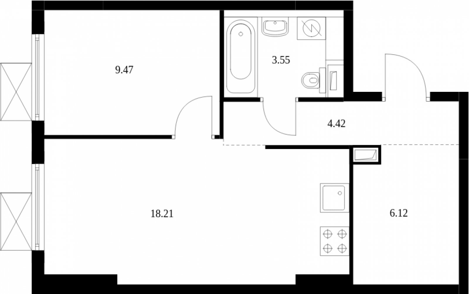1-комнатная квартира с полной отделкой, 41.77 м2, 4 этаж, сдача 2 квартал 2025 г., ЖК Середневский лес, корпус 4.1 - объявление 2144221 - фото №1