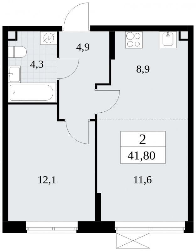 2-комнатная квартира (евро) без отделки, 41.8 м2, 2 этаж, сдача 1 квартал 2025 г., ЖК Прокшино, корпус 5.2.3 - объявление 1751289 - фото №1