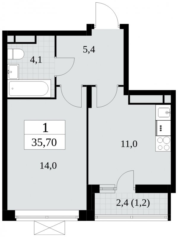 1-комнатная квартира без отделки, 35.7 м2, 15 этаж, сдача 2 квартал 2024 г., ЖК Прокшино, корпус 6.1 - объявление 1662678 - фото №1