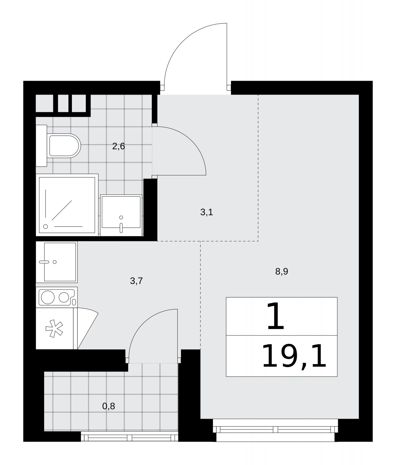 Студия с частичной отделкой, 19.1 м2, 15 этаж, сдача 2 квартал 2026 г., ЖК Деснаречье, корпус 4.4 - объявление 2264177 - фото №1