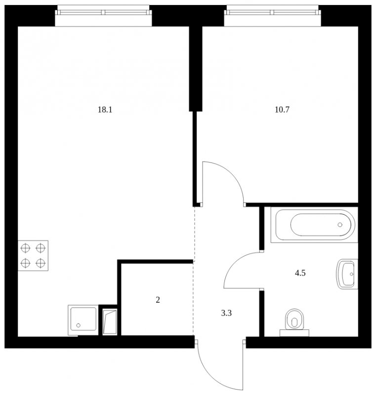 1-комнатная квартира без отделки, 38.6 м2, 1 этаж, сдача 4 квартал 2023 г., ЖК Holland park, корпус 11 - объявление 1680882 - фото №1