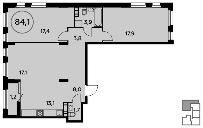 3-комнатная квартира (евро) с полной отделкой, 84.1 м2, 15 этаж, дом сдан, ЖК Скандинавия, корпус 7.3 - объявление 1163811 - фото №1