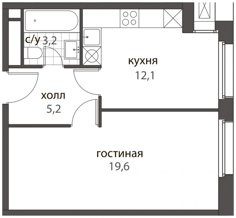 1-комнатная квартира без отделки, 40.1 м2, 9 этаж, дом сдан, ЖК HomeCity, корпус 3 - объявление 1599797 - фото №1