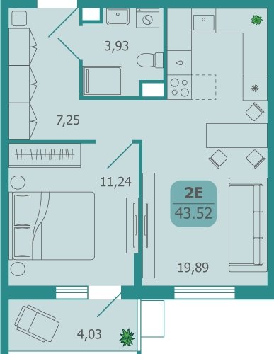 2-комнатная квартира без отделки, 43.52 м2, 3 этаж, сдача 2 квартал 2025 г., ЖК Десятка, корпус 7 - объявление 2248622 - фото №1