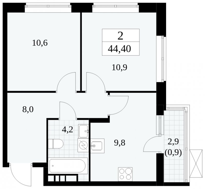 2-комнатная квартира без отделки, 44.4 м2, 15 этаж, сдача 1 квартал 2025 г., ЖК Прокшино, корпус 5.2.1 - объявление 1751071 - фото №1