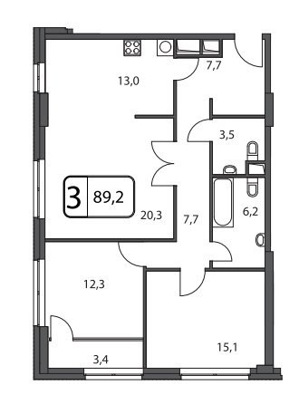 3-комнатная квартира без отделки, 89.2 м2, 2 этаж, дом сдан, ЖК Апарт-Комплекс Волга, корпус 1 - объявление 1569089 - фото №1