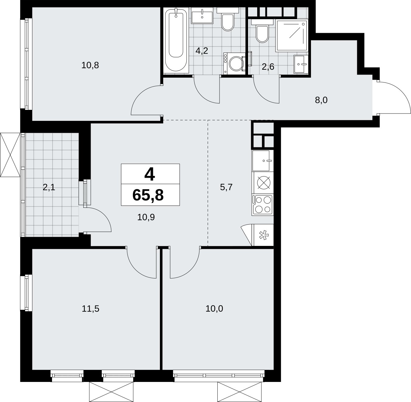 4-комнатная квартира (евро) без отделки, 65.8 м2, 7 этаж, сдача 4 квартал 2026 г., ЖК Скандинавия, корпус 2.18.1.4 - объявление 2350979 - фото №1