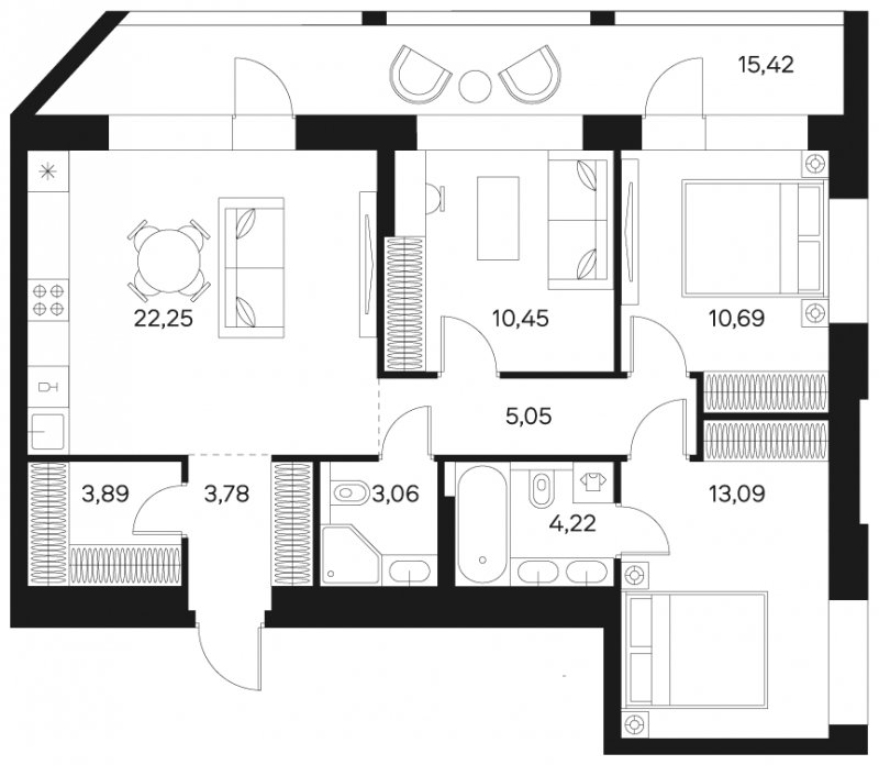 3-комнатная квартира без отделки, 84.19 м2, 2 этаж, сдача 4 квартал 2024 г., ЖК FØRST, корпус 2 - объявление 1942913 - фото №1