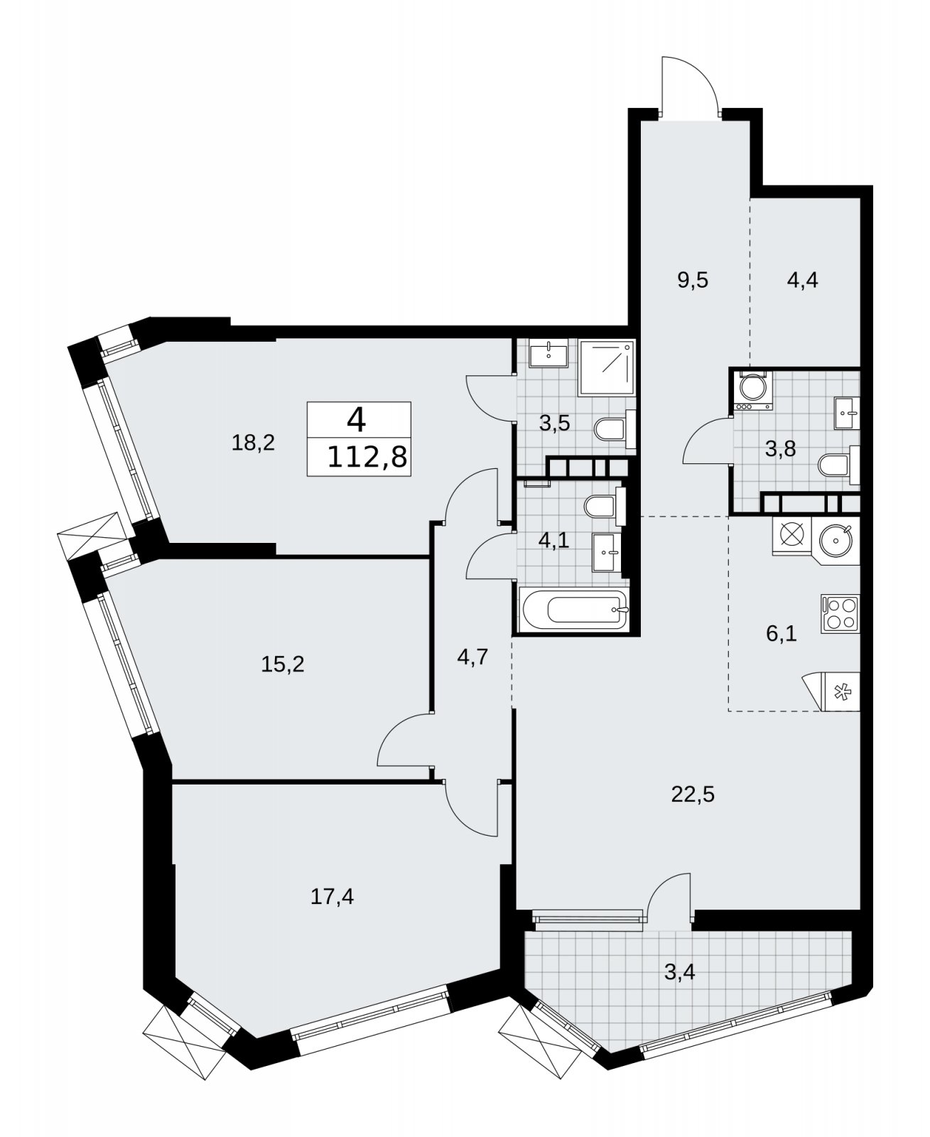 4-комнатная квартира (евро) без отделки, 112.8 м2, 20 этаж, сдача 1 квартал 2026 г., ЖК Дзен-кварталы, корпус 4.2 - объявление 2251594 - фото №1