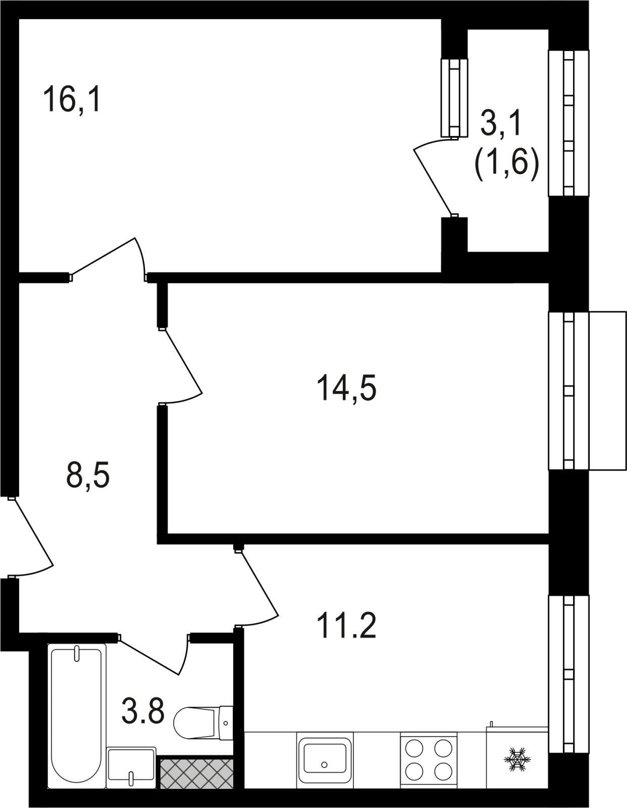 2-комнатная квартира без отделки, 56 м2, 3 этаж, сдача 3 квартал 2024 г., ЖК Михалковский, корпус 3 - объявление 2390047 - фото №1