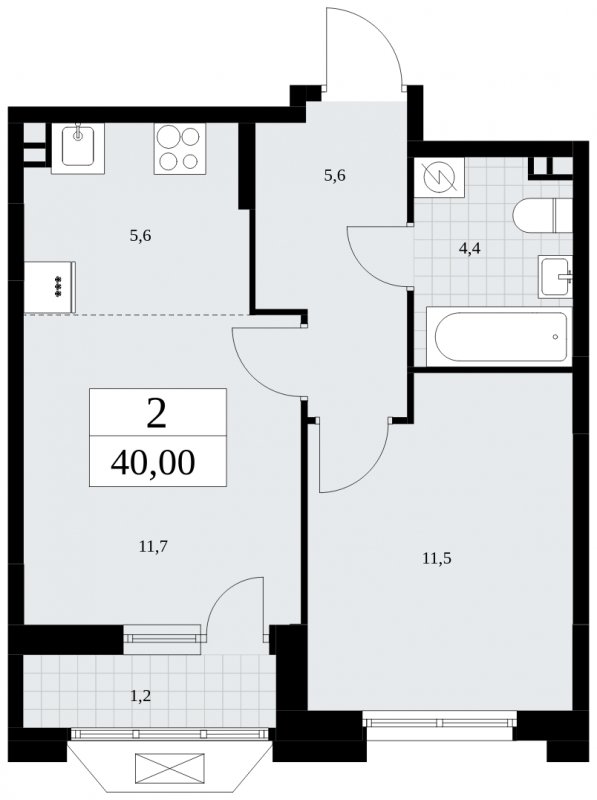 2-комнатная квартира (евро) без отделки, 40 м2, 3 этаж, сдача 1 квартал 2025 г., ЖК Бунинские кварталы, корпус 1.3 - объявление 1834569 - фото №1