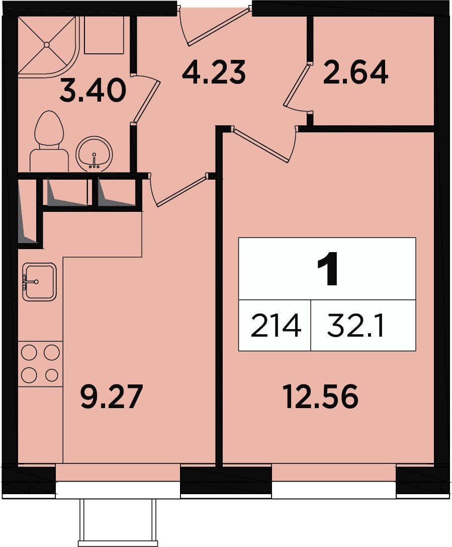 1-комнатные апартаменты без отделки, 31 м2, 10 этаж, дом сдан, ЖК Легендарный Квартал на Березовой  аллее, корпус 1 - объявление 2349088 - фото №1