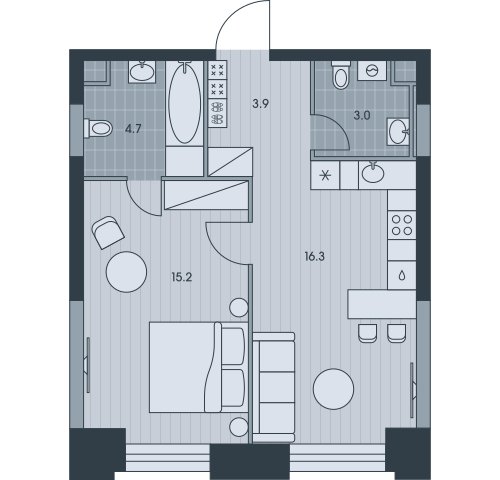 2-комнатная квартира без отделки, 43.1 м2, 16 этаж, сдача 3 квартал 2025 г., ЖК EVER, корпус 5 - объявление 2397938 - фото №1