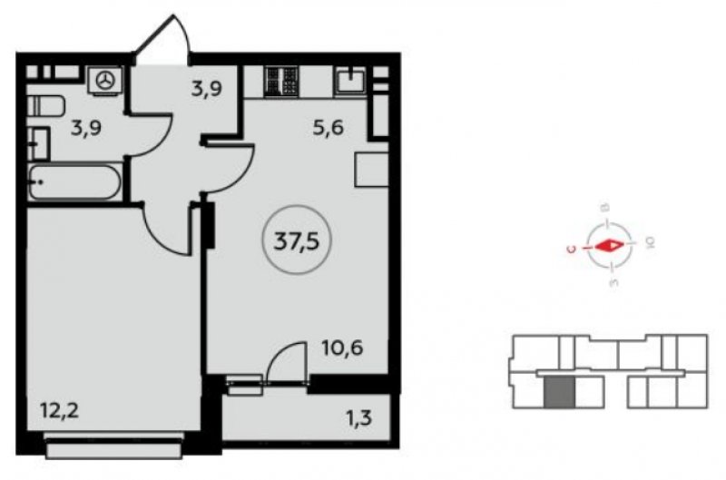 2-комнатная квартира (евро) без отделки, 37.9 м2, 15 этаж, дом сдан, ЖК Белые ночи, корпус 3.2 - объявление 1825560 - фото №1