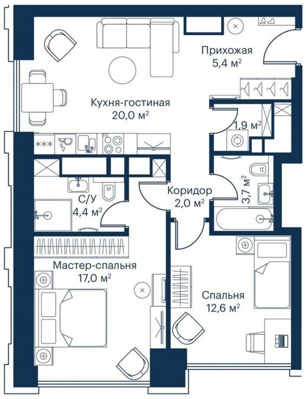 2-комнатная квартира с частичной отделкой, 67.66 м2, 23 этаж, сдача 2 квартал 2024 г., ЖК City Bay, корпус Indian Ocean 1 - объявление 1671527 - фото №1