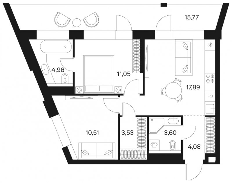 2-комнатная квартира без отделки, 63.53 м2, 19 этаж, сдача 4 квартал 2024 г., ЖК FØRST, корпус 2 - объявление 1942931 - фото №1