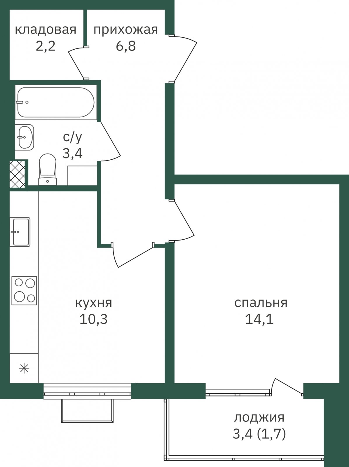 1-комнатная квартира с частичной отделкой, 38.4 м2, 15 этаж, дом сдан, ЖК Зеленая Вертикаль, корпус 4 - объявление 2338661 - фото №1