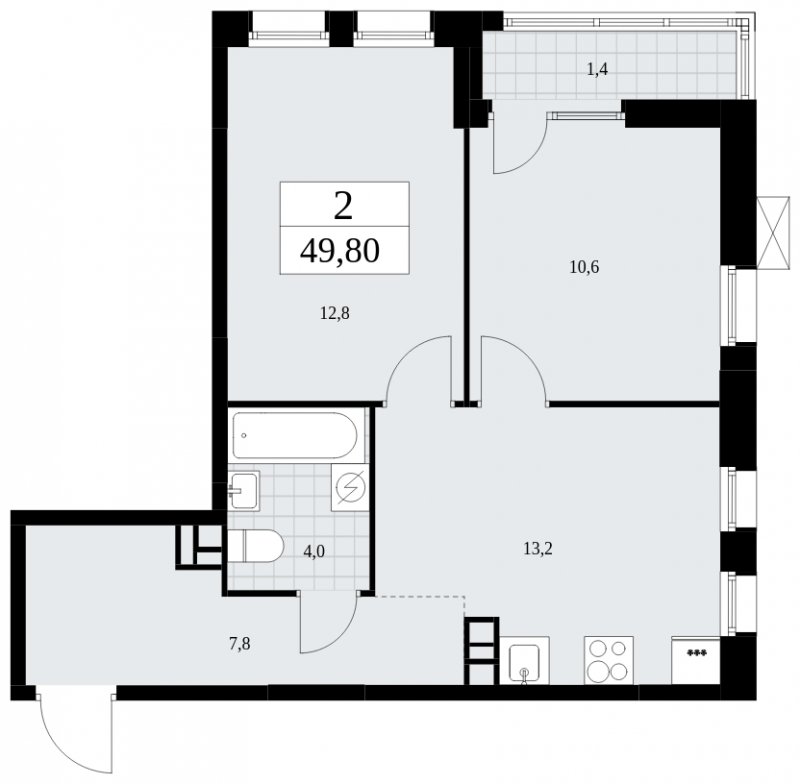 2-комнатная квартира без отделки, 49.8 м2, 4 этаж, сдача 2 квартал 2025 г., ЖК Дзен-кварталы, корпус 2.3 - объявление 1932526 - фото №1