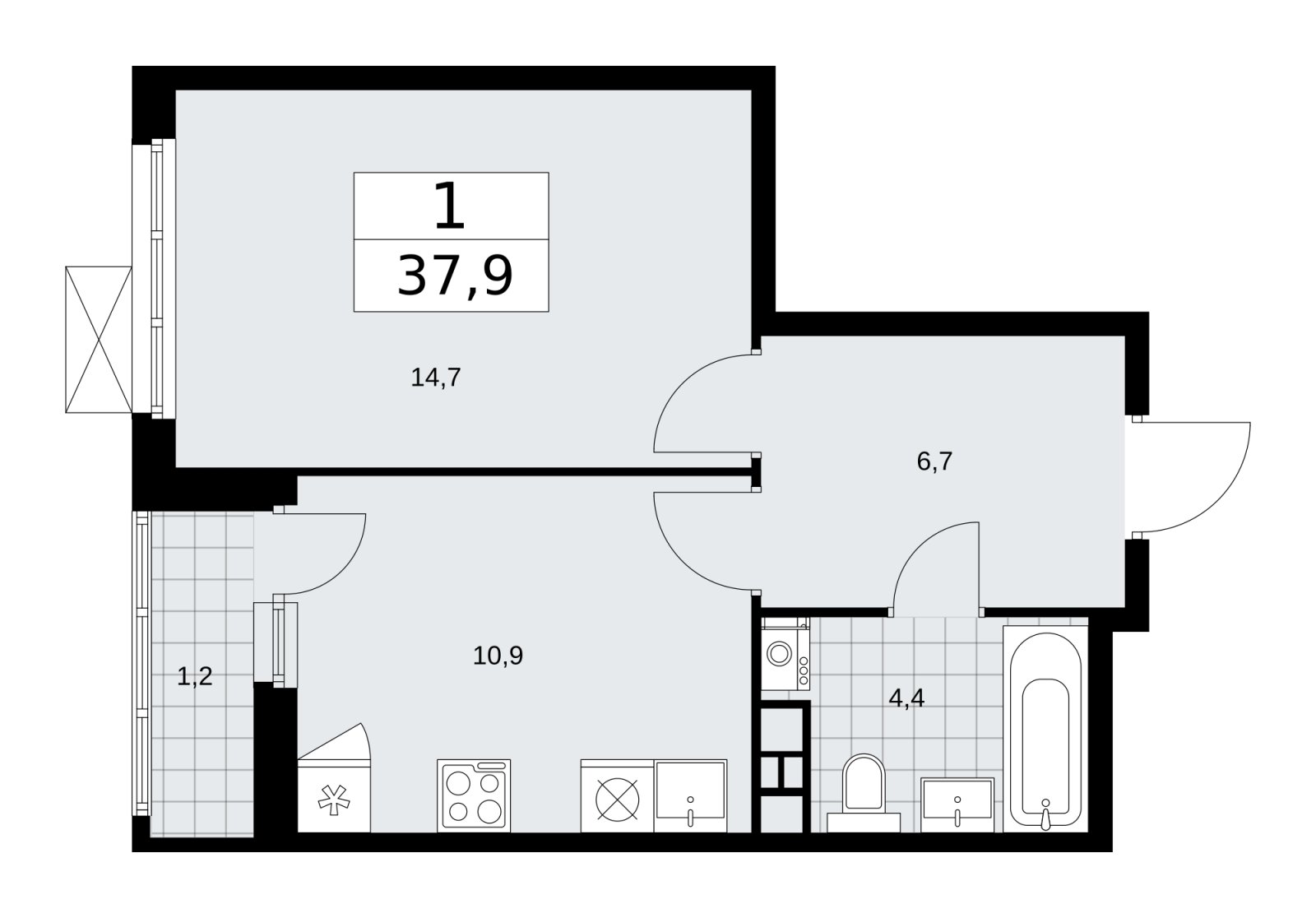 1-комнатная квартира без отделки, 37.9 м2, 5 этаж, сдача 1 квартал 2026 г., ЖК Скандинавия, корпус 37.2.1 - объявление 2254304 - фото №1