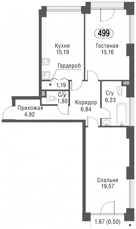 2-комнатная квартира без отделки, 71.4 м2, 6 этаж, сдача 3 квартал 2023 г., ЖК AFI Park Воронцовский, корпус 3 - объявление 1637227 - фото №1