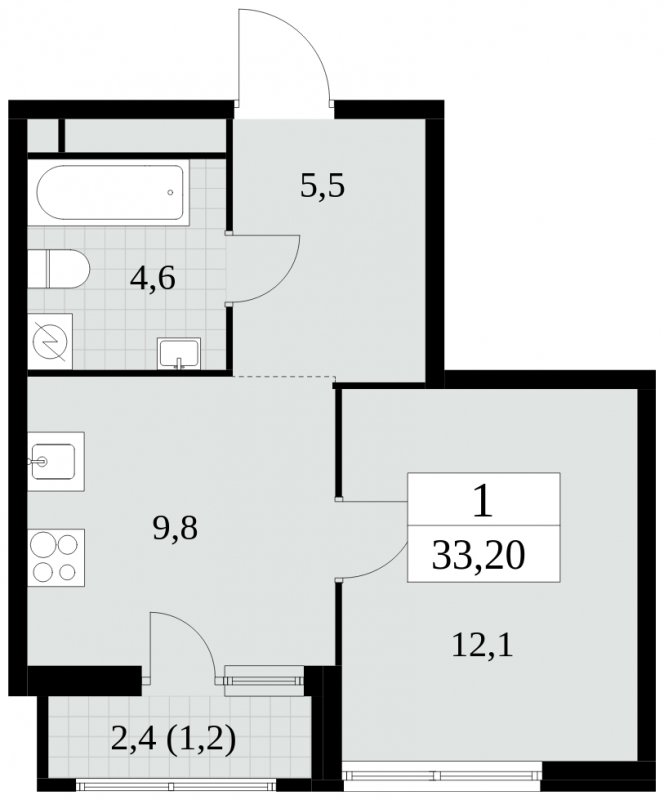 1-комнатная квартира без отделки, 33.2 м2, 13 этаж, сдача 2 квартал 2025 г., ЖК Южные сады, корпус 2.3 - объявление 1758093 - фото №1