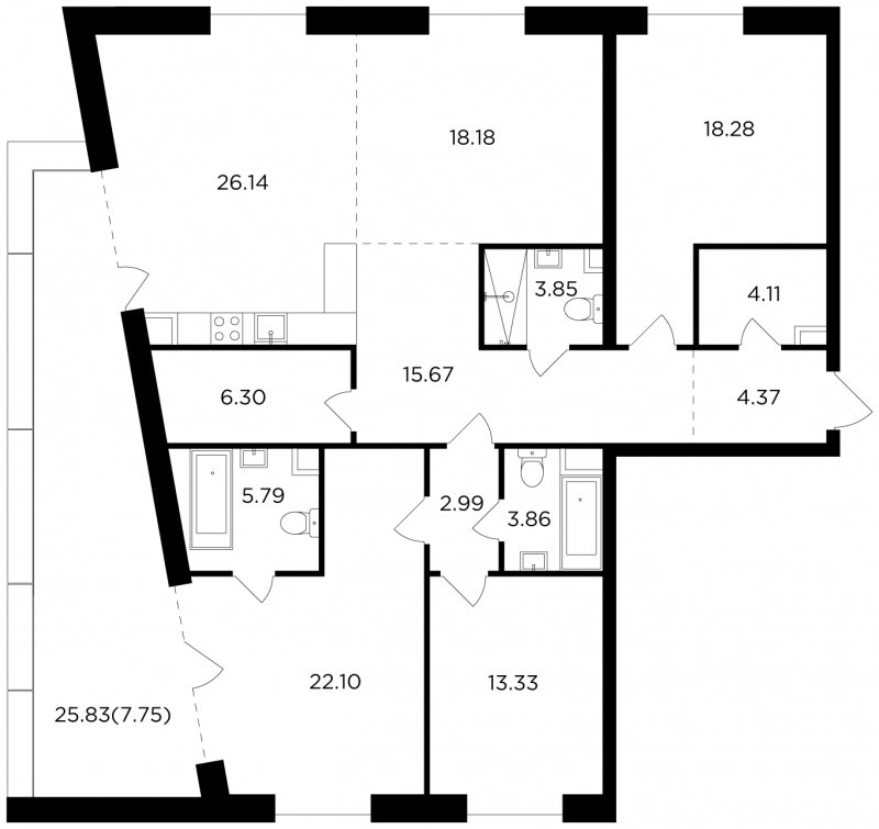 4-комнатная квартира без отделки, 152.72 м2, 15 этаж, сдача 4 квартал 2023 г., ЖК FORIVER, корпус 2 - объявление 1770824 - фото №1