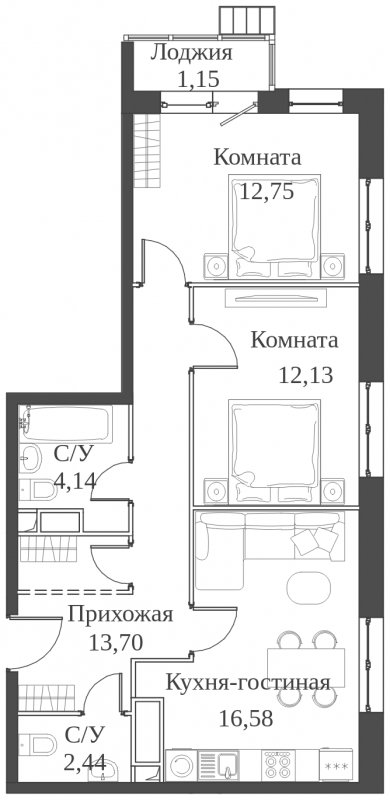3-комнатная квартира (евро) с частичной отделкой, 62.89 м2, 10 этаж, сдача 2 квартал 2023 г., ЖК Аквилон Митино, корпус 4 - объявление 1651836 - фото №1